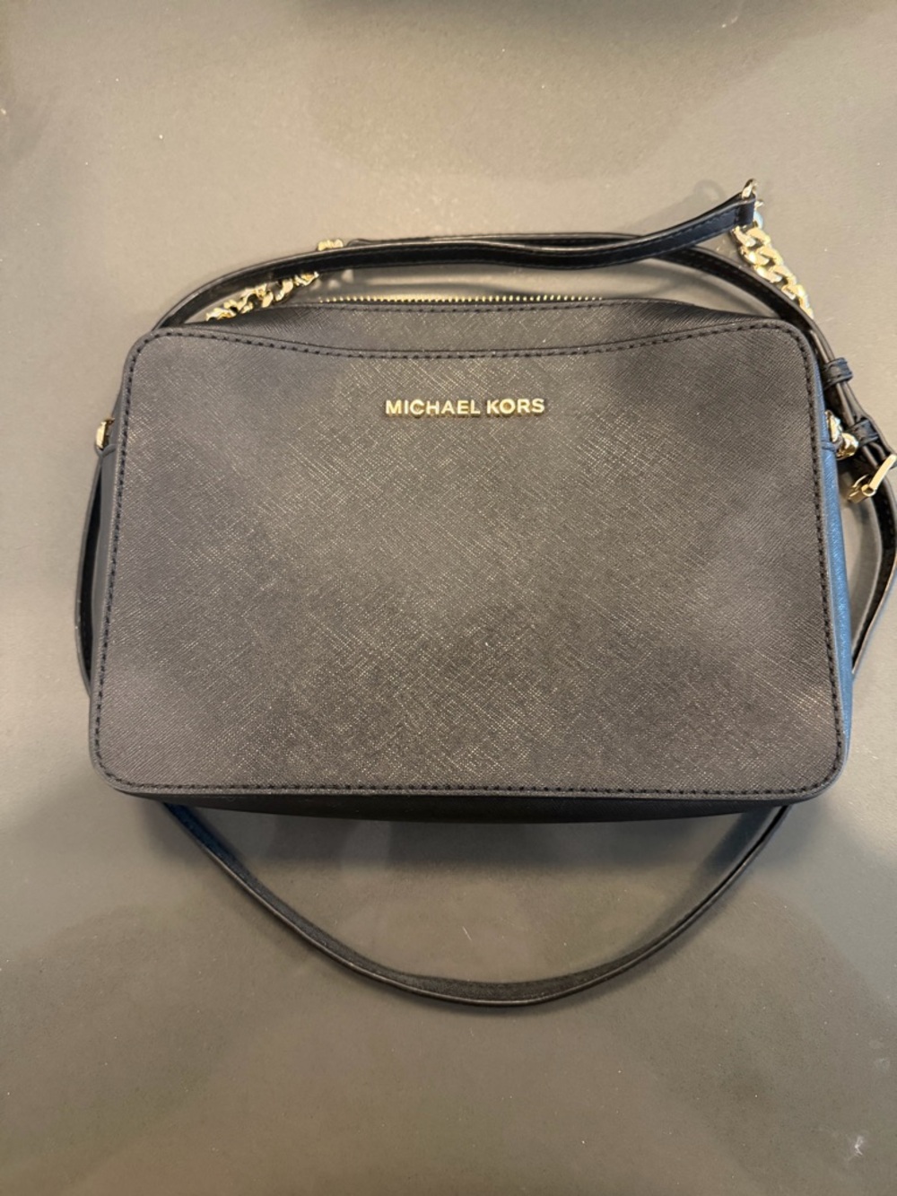 Michael Kors Black Leather Crossbody with Gold Hardware